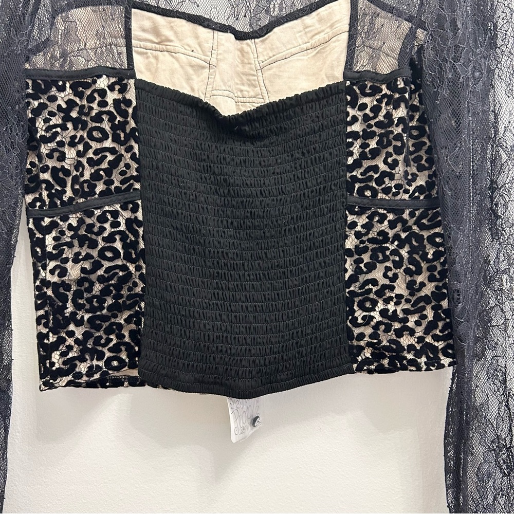 Free People Black Lace Leopard Mesh Long-Sleeve Bodysuit - Picture 11 of 16